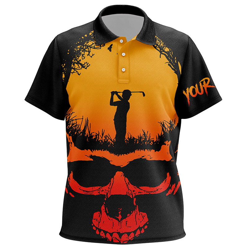 Skull Playing Golf Halloween Kids Polo Shirts Custom Orange Scary Golf Shirts For Kid Golf Gifts LDT0423