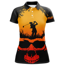 Load image into Gallery viewer, Skull Playing Golf Halloween Polo Shirts Custom Orange Scary Golf Shirts For Women Golf Gifts LDT0423