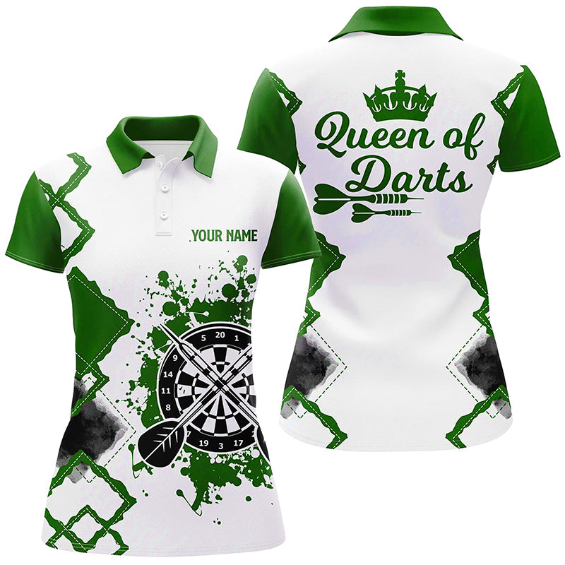 Queen Of Darts Green White Darts Polo Shirt Customized Cool Darts Jersey For Women LDT0968