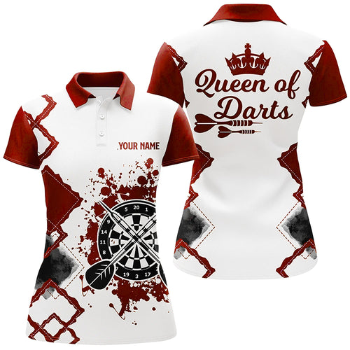 Queen Of Darts Red White Womens Darts Polo Shirt Customized Cool Darts Jersey For Women LDT0969