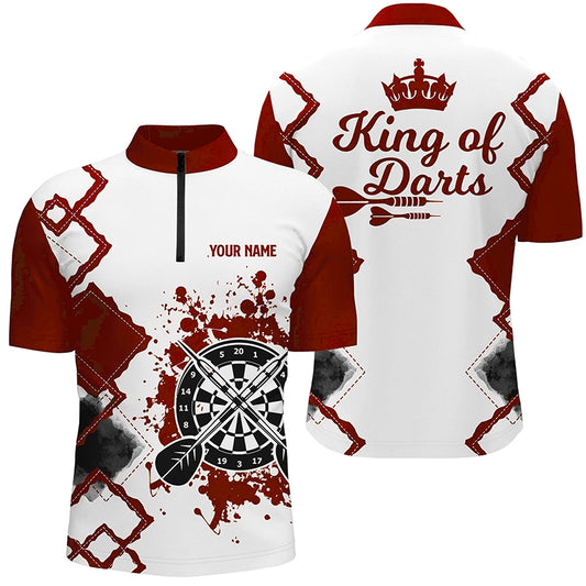 King Of Darts Red White Darts Quarter Zip Shirt Customized Cool Darts Jersey For Men LDT0969