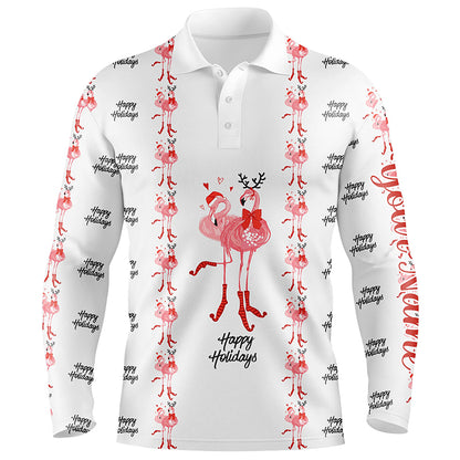 Tropical Santa Watercolor Flamingos Mens Golf Polo Shirt Christmas Golf Shirts For Men LDT0756