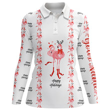 Load image into Gallery viewer, Tropical Santa Watercolor Flamingos Womens Golf Polo Shirt Christmas Golf Shirts For Women LDT0756