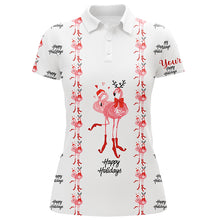 Load image into Gallery viewer, Tropical Santa Watercolor Flamingos Womens Golf Polo Shirt Christmas Golf Shirts For Women LDT0756