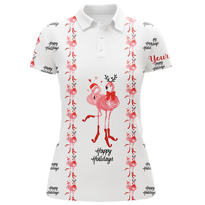 Tropical Santa Watercolor Flamingos Womens Golf Polo Shirt Christmas Golf Shirts For Women LDT0756