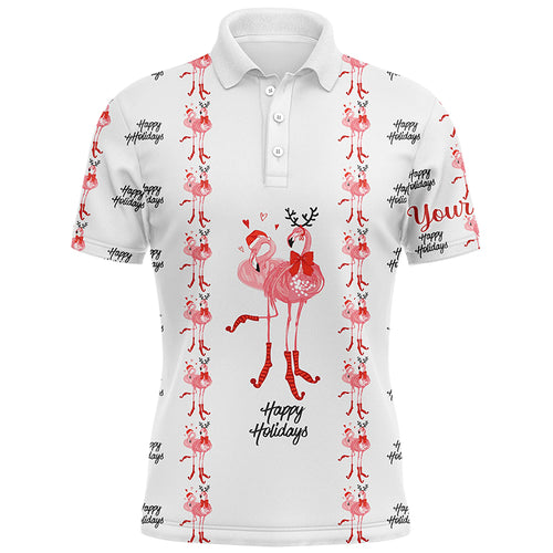 Tropical Santa Watercolor Flamingos Mens Golf Polo Shirt Christmas Golf Shirts For Men LDT0756