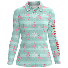 Load image into Gallery viewer, Christmas Cute Pink Flamingo Green Womens Golf Polo Shirt Custom Funny Golf Shirts For Women LDT0757