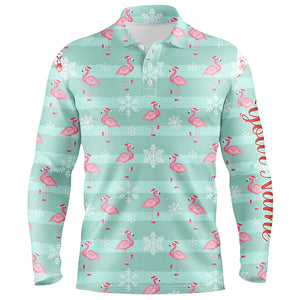 Christmas Cute Pink Flamingo Green Mens Golf Polo Shirt Custom Funny Golf Shirts For Men LDT0757