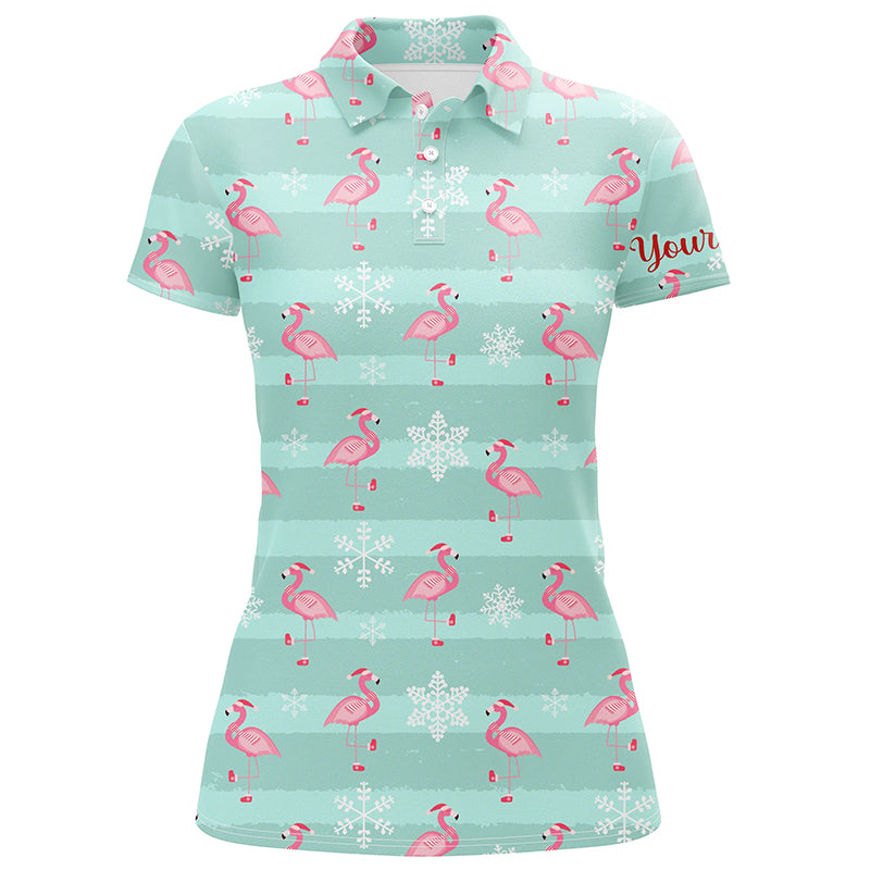 Christmas Cute Pink Flamingo Green Womens Golf Polo Shirt Custom Funny Golf Shirts For Women LDT0757