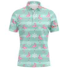 Load image into Gallery viewer, Christmas Cute Pink Flamingo Green Mens Golf Polo Shirt Custom Funny Golf Shirts For Men LDT0757