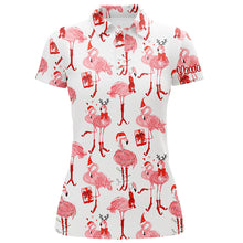 Load image into Gallery viewer, Tropical Winter Watercolor Flamingos Womens Golf Polo Shirt Christmas Golf Shirts For Women LDT0758