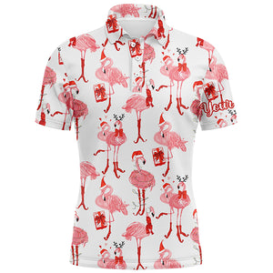 Tropical Winter Watercolor Flamingos Mens Golf Polo Shirt Christmas Golf Shirts For Men LDT0758