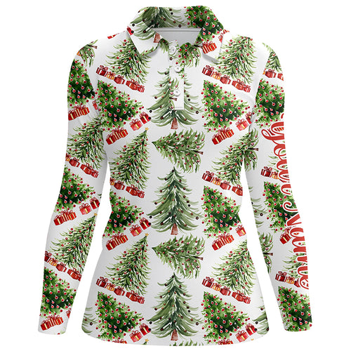 Watercolor Christmas Trees And Gifts Womens Golf Polo Shirt Winter Golf Shirts For Women LDT0759