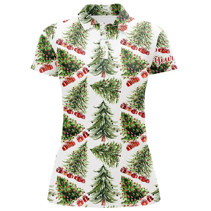 Watercolor Christmas Trees And Gifts Womens Golf Polo Shirt Winter Golf Shirts For Women LDT0759
