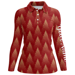 Christmas Trees Seamless Red Golf Polo Shirts Winter Custom Golf Shirts For Women Golf Gifts LDT0760