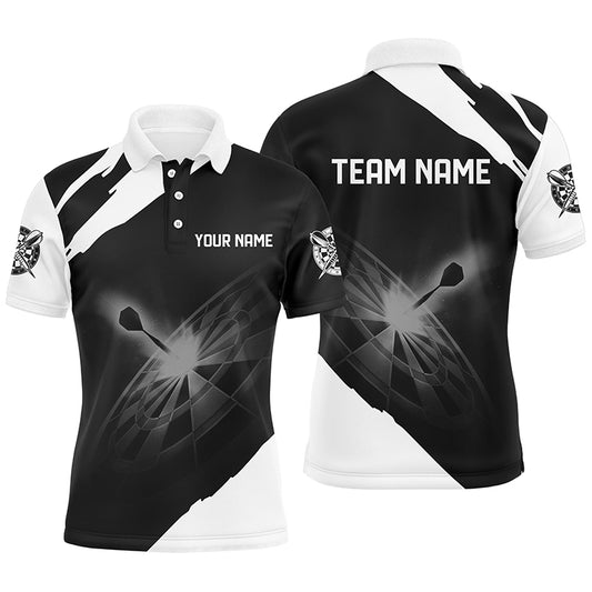 Black White Personalized Mens Darts Polo Shirt Custom Dart Shirts For Men Dart Jerseys LDT1395