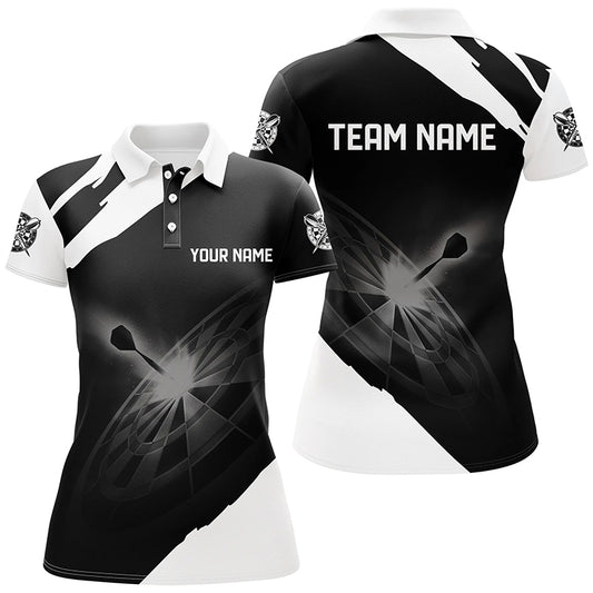 Black White Personalized Womens Darts Polo Shirt Custom Dart Shirts For Women Dart Jerseys LDT1395