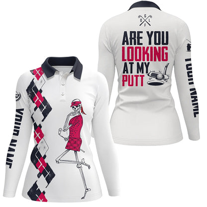 Personalized Funny Golf Shirts For Women Argyle Womens Skull Golf Polo Shirt Crazy Golf Gifts LDT0444, Women Short Sleeve Polo Shirt / 2XL