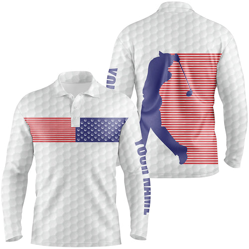 American Flag White Golf Pattern Mens Polo Shirt Custom Patriotic Golf Shirts For Men Golf Gift LDT0773