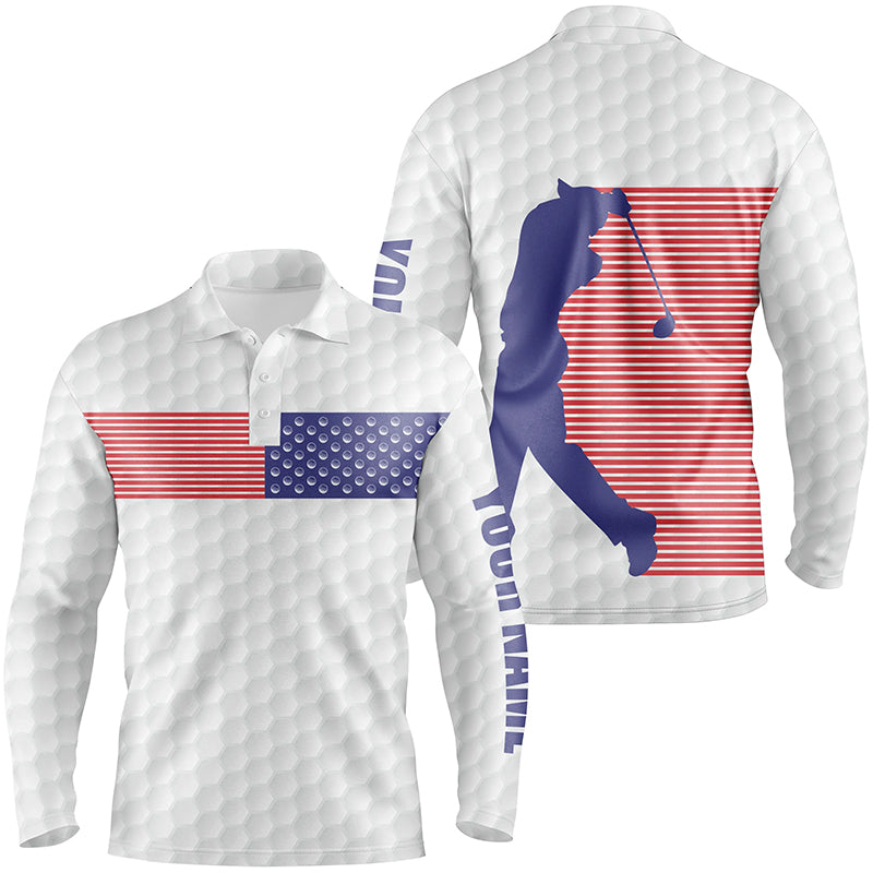 American Flag White Golf Pattern Mens Polo Shirt Custom Patriotic Golf Shirts For Men Golf Gift LDT0773