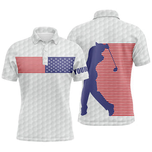 American Flag White Golf Pattern Mens Polo Shirt Custom Patriotic Golf Shirts For Men Golf Gift LDT0773