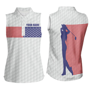 American Flag White Golf Pattern Womens Sleeveless Polo Shirt Custom Patriotic Golf Shirts For Women LDT0773
