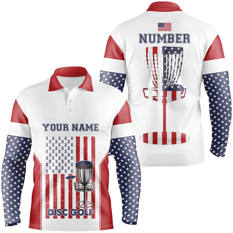 American Flag Disc Golf Mens Polo Shirt Custom Patriotic Golf Shirts For Men Disc Golf Gifts LDT0775