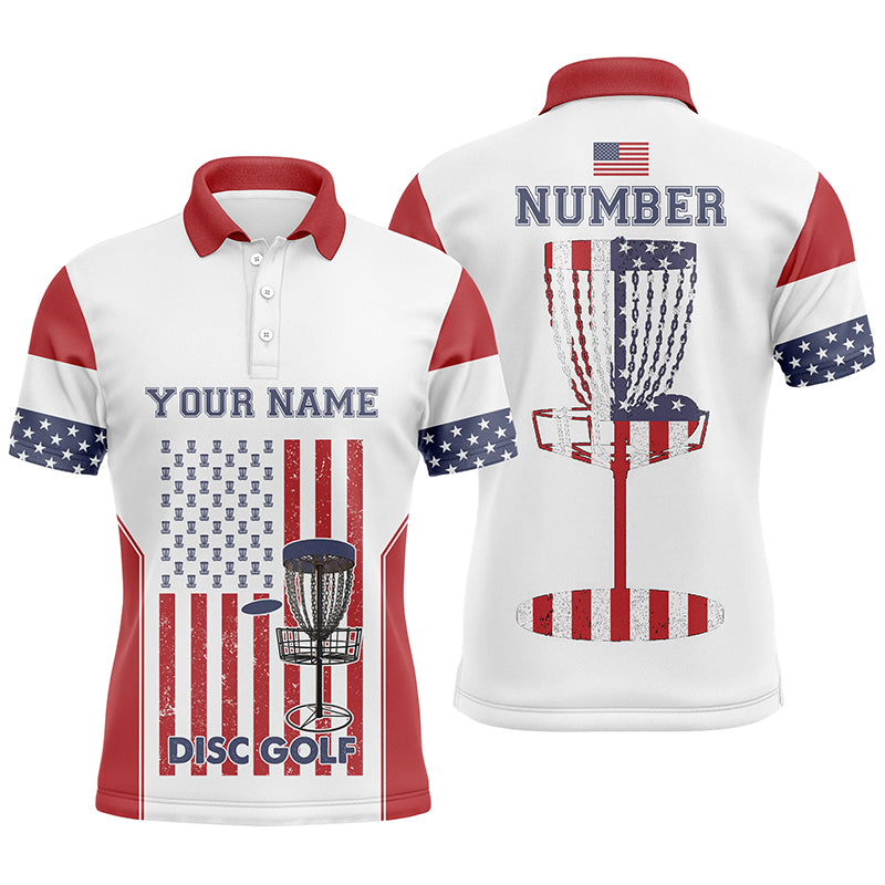 American Flag Disc Golf Mens Polo Shirt Custom Patriotic Golf Shirts For Men Disc Golf Gifts LDT0775