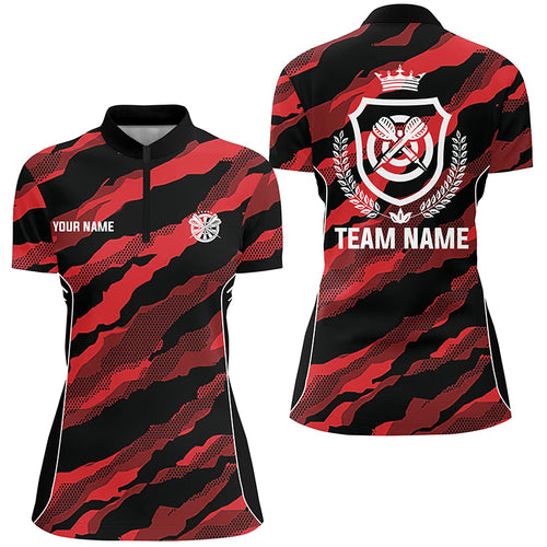 Red Camo Darts Quarter-Zip Shirt Custom Camouflage Darts Shirt For Women Darts Team Jersey LDT0780