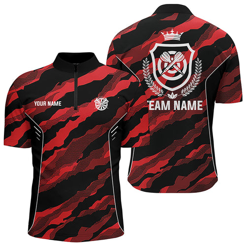 Red Camo Darts Quarter Zip Shirt Custom Camouflage Darts Shirt For Men Darts Team Jersey LDT0780