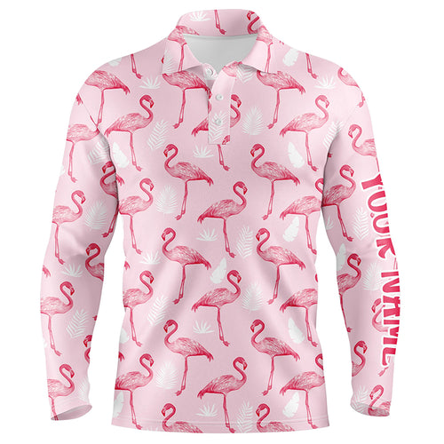 Pink Tropical Flamingo Mens Golf Polo Shirts Cusomized Funny Golf Tops For Men Male Golf Gifts LDT0981