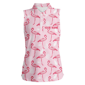 Pink Tropical Flamingo Womens Sleeveless Polo Shirt Cusomized Funny Golf Tops For Women Golf Gifts LDT0981