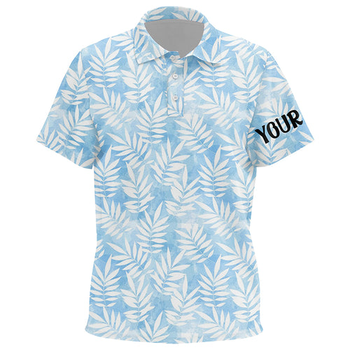 Watercolor Blue Leaves Tropical Pattern Kids Golf Polo Shirt Personalized Golf Gifts For Kid LDT0982