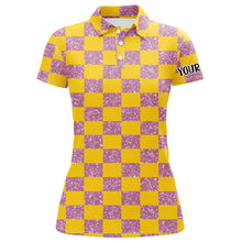 Load image into Gallery viewer, Yellow Purple Twinkle Checkered Plaid Womens Golf Polo Shirt Personalized Golf Tops For Women LDT0983