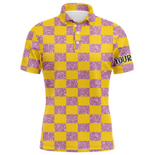 Load image into Gallery viewer, Yellow Purple Twinkle Checkered Plaid Mens Golf Polo Shirt Personalized Golf Gifts For Male Golfer LDT0983