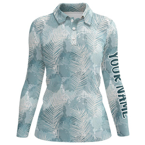 Watercolor Mint Tropical Palm Leaves Womens Golf Polo Shirt Custom Funny Golf Tops For Women LDT0984