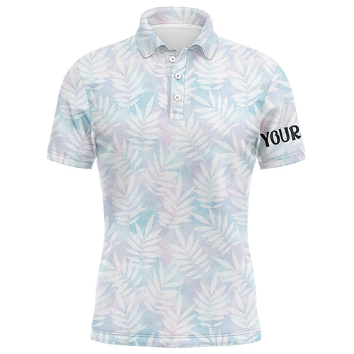 Watercolor Colorful Leaves Mens Golf Polo Shirts Rainbow Tropical Custom name Golf Tops For Men LDT0985