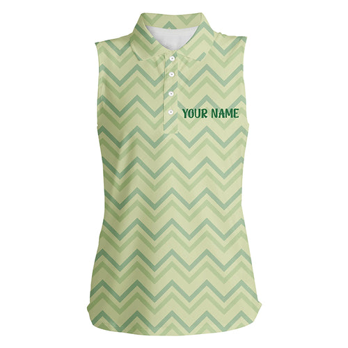 Light Green Zigzag Womens Sleeveless Polo Shirt Vintage St Patrick Day Golf Polo Customized Golf Tops LDT0987