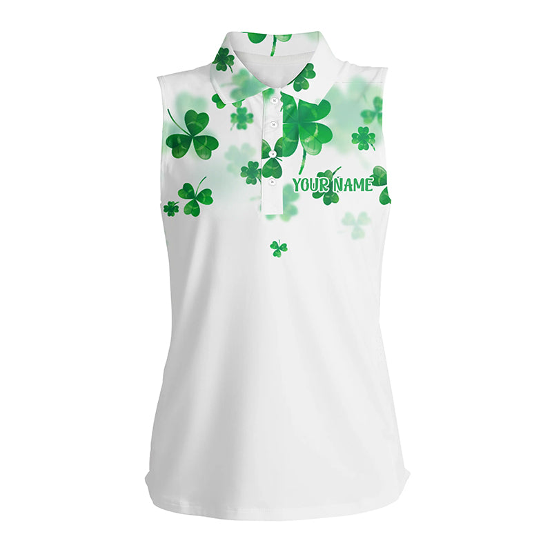 3D Green Clover St Patrick Womens Sleeveless Polo Shirt Custom Golf Shirt Personalized Cool Golf Tops LDT0989