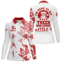 Load image into Gallery viewer, Personalized Womens Red &amp; White Disc Golf Polo Shirts, Evolution Disc Golf Shirts For Women LDT0199