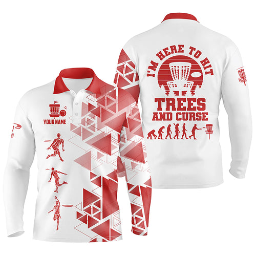 Personalized Mens Red & White Disc Golf Polo Shirts, Evolution Disc Golf Shirts For Men LDT0199