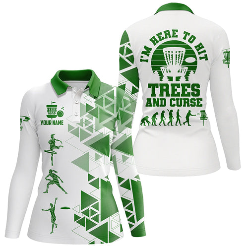 Personalized Womens Green & White Disc Golf Polo Shirts, Evolution Disc Golf Shirts For Women LDT0200