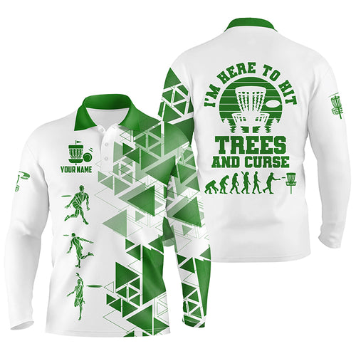 Personalized Mens Green & White Disc Golf Polo Shirts, Evolution Disc Golf Shirts For Men LDT0200