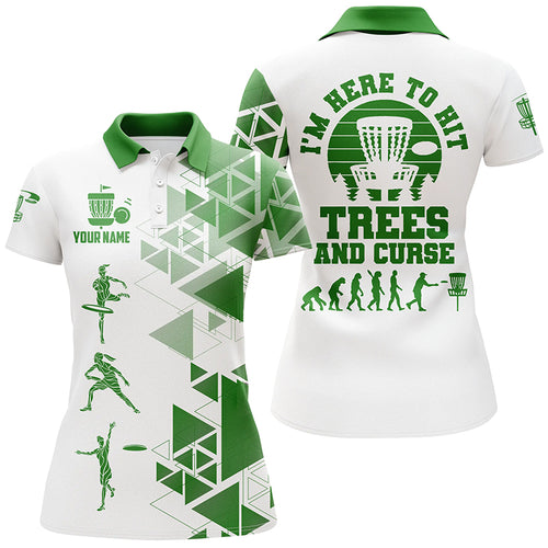 Personalized Womens Green & White Disc Golf Polo Shirts, Evolution Disc Golf Shirts For Women LDT0200