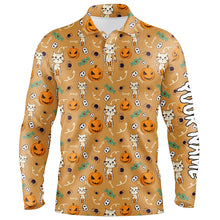 Load image into Gallery viewer, Cat Seamless Halloween Pattern Orange Mens Golf Polo Shirts Cute Funny Golf Gifts For Men LDT0453