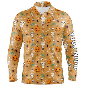 Cat Seamless Halloween Pattern Orange Mens Golf Polo Shirts Cute Funny Golf Gifts For Men LDT0453