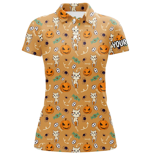 Cat Seamless Halloween Pattern Orange Golf Polo Shirts Cute Funny Golf Gifts For Women LDT0453