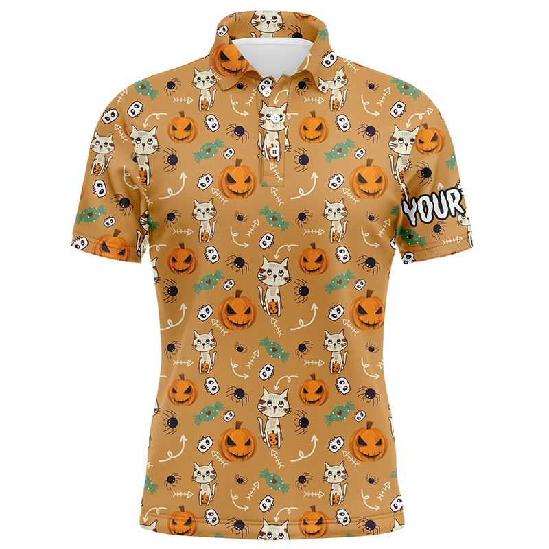 Cat Seamless Halloween Pattern Orange Mens Golf Polo Shirts Cute Funny Golf Gifts For Men LDT0453