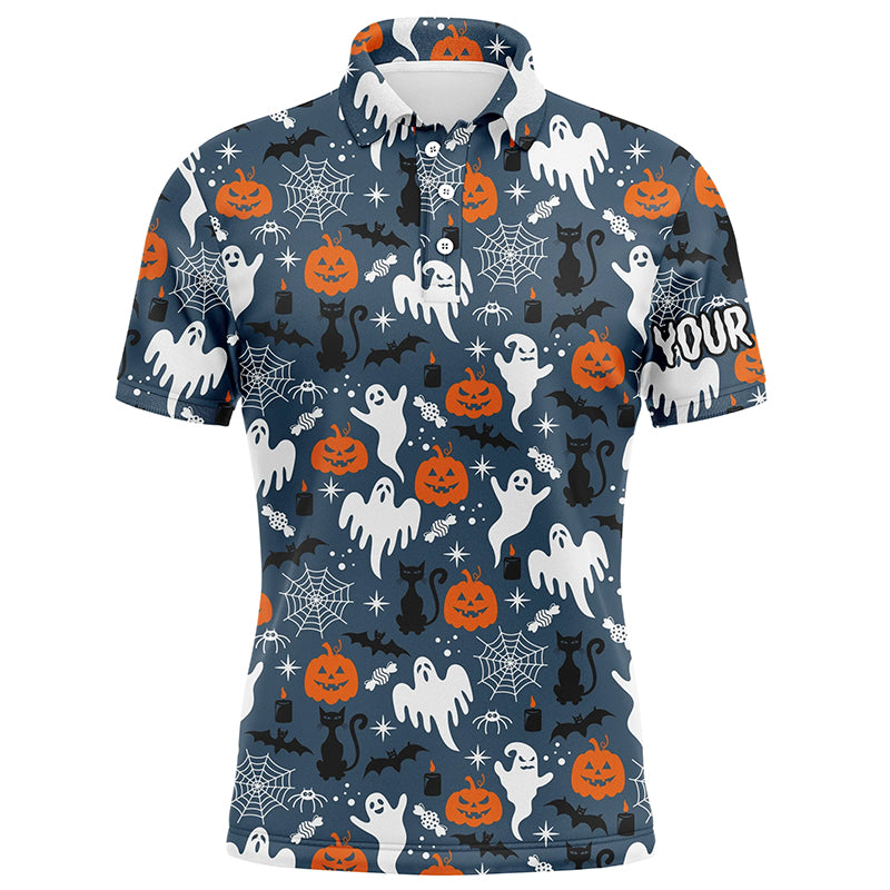 Blue Cartoon Halloween Seamless Mens Golf Polo Shirts Funny Golf Shirts For Men Golf Gifts LDT0455