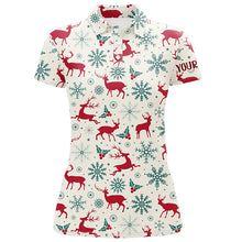 Load image into Gallery viewer, Vintage Christmas With Reindeer Snowflakes Golf Polos Winter Holiday Golf Gifts For Women LDT0461